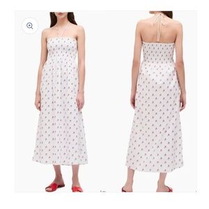 Hill House Strapless Dress with Red Pattern on White